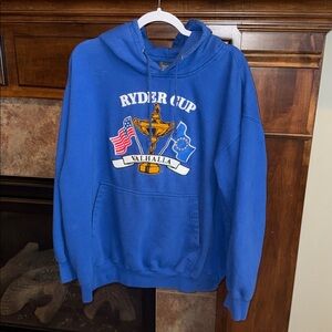 Ryder Cup Valhalla Golf Club Blue Hoodie Gold Trophy Embroidered front XXL